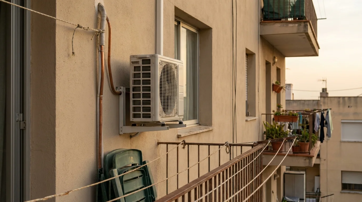 Unidad exterior de aire acondicionado en vivienda de Costa Brava